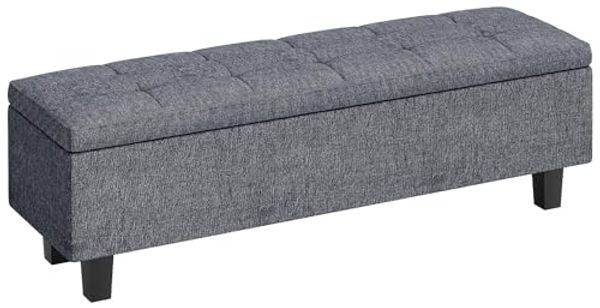 HOMCOM Polsterbank Sitzbank mit Stauraum, Leinenoptik, Holzbeine (Bettbank, 1-St, Truhebank), für Flur, Schlafzimmer, Wohnzimmer, 138 x 40 x 45 cm, Dunkelgrau