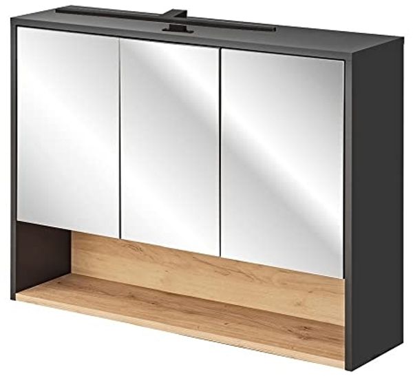 Spiegelschrank Bad 100 cm mit LED Beleuchtung BOLOGNA-56 in anthrazit mit Artisan Eiche Nb, B/H/T: ca. 100/80/25 cm