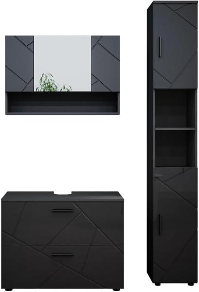 Vicco Badmöbelset Irma Anthrazit Hochglanz modern 80 cm 30 cm Badezimmerschrank Badschrank Badezimmermöbel Waschtischunterschrank Spiegelschrank Hochschrank Schranktür Schrankfach Schrankschublade