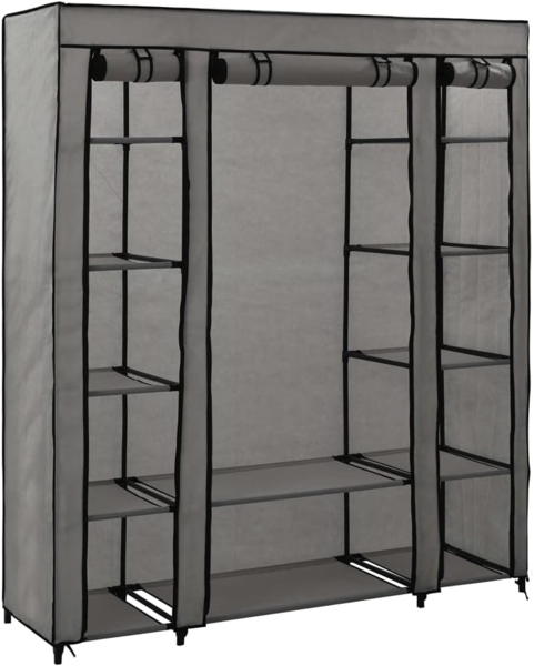 vidaXL Stoffschrank mit Fächern Kleiderstangen Grau 150x45x176cm 282436