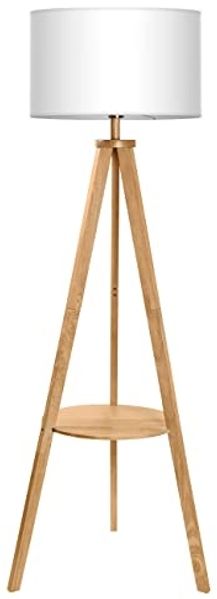 Tomons Stehlampe Wohnzimmer Stativ aus Holz, Stehleuchte mit Ablage, E27, Halogen