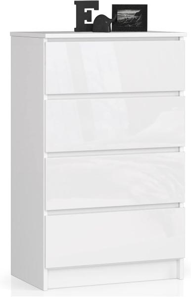 Home Collective Kommode 60 cm breit Holz Highboard Sideboard für Flur Schlafzimmer Wohnzimmer (Kommode Schlafzimmer Kommode mit Schubladen Holz Schrank), Kinderzimmer Organizer, 99 cm hoch mit 4 Schubladen weiß Hochglanz