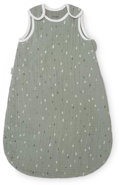 Ehrenkind® Baby Sommerschlafsack Rund Musselin 0.5 TOG | aus weicher OEKO-TEX zertifizierter Bio-Baumwolle | Sommer Baby Schlafsack Baby 0.5 TOG Gr. 50/56 Jade Tropfen