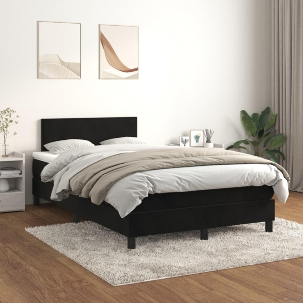 vidaXL Boxspringbett mit Matratze Schwarz 120x200 cm Samt 3141175