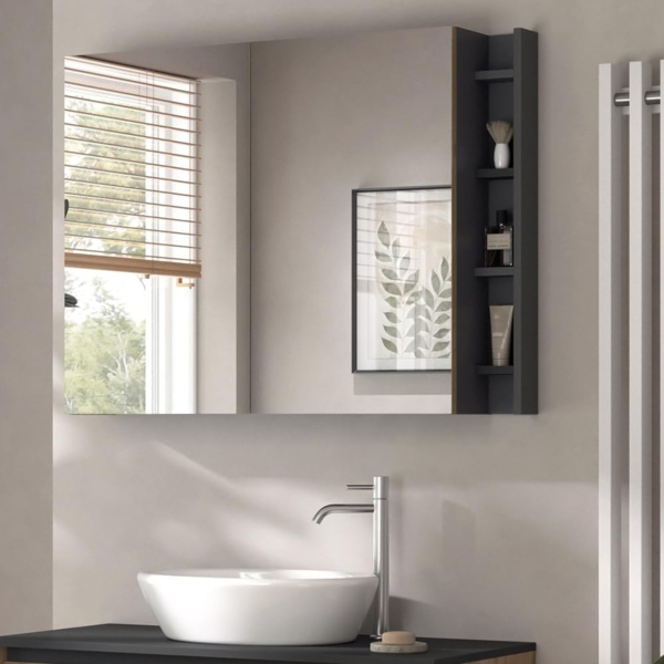 Badspiegelschrank Edelin Anthrazit/Artisan 100 x 75 cm mit Regalen Vicco Bild 5