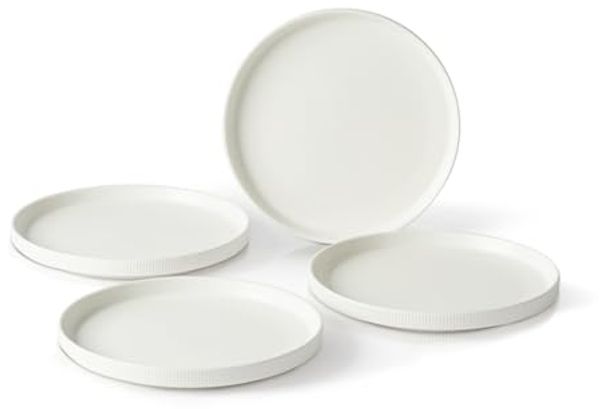JIWOO Teller 4er Ø21,3cm, Speiseteller Steakteller Dessertteller Brotteller Plate, (4 St), Keramik Hochwertiges Tellerset Weiß Mikrowellen spülmaschinenfest