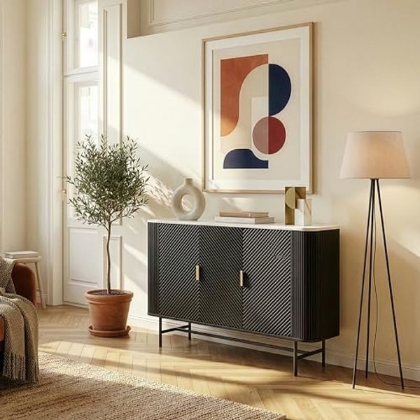 Sideboard Olvehok 110 x 40 x 77 cm Schwarz/Marmoroptik, weiß [en. casa]