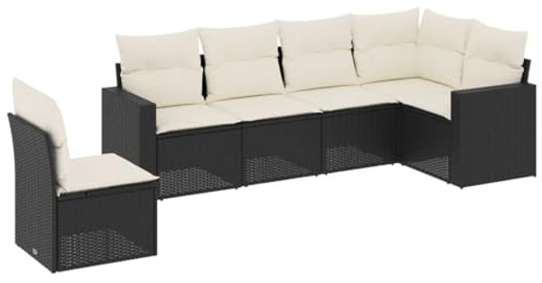 vidaXL 6-tlg. Garten-Sofagarnitur mit Kissen Schwarz Poly Rattan 3251363