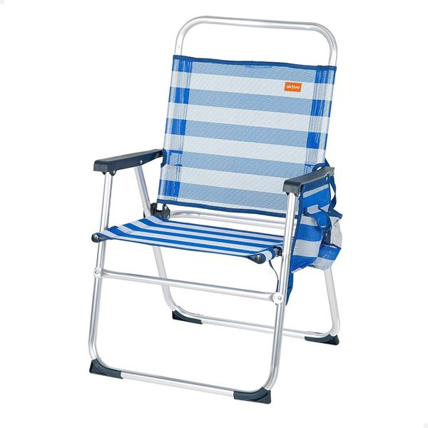 AKTIVE Fester Klappstuhl für den Strand, mit Fester Rückenlehne, Maße 48 x 50 x 88 cm, mit Tragegriff, Aluminiumstuhl, Blau und Weiß, 100 kg (53952)