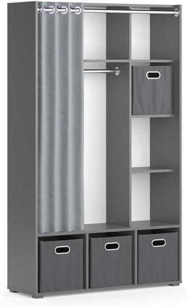 Vicco Kleiderschrank Schlafzimmerschrank Garderobe Luigi Grau Faltbox 106 x 178 cm modern Schrankregal Organizer Vorhang Kleiderstange Fächer Aufbewahrung Ablage