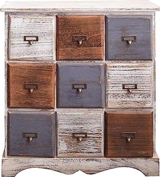 Rebecca Mobili Schubladenkommode 9 Schubladen, Sideboard Weiß, Holz, Shabby Chic, Schlafzimmer Wohnzimmer – Maße: 63 x 60 x 23 cm (HxLxB) - Art. RE4077