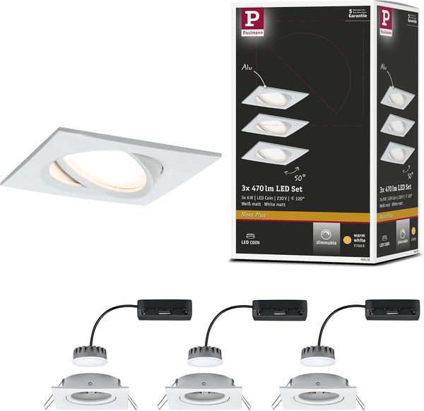Paulmann No. 93678 Einbauleuchten Set LED Nova Plus 3x6W Weiß dimmbar