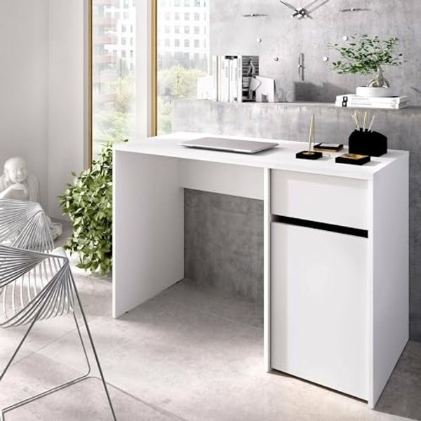 Dmora - Schreibtisch Denervo, Mehrzweckschreibtisch, Bürotisch für PC, Eckschreibtisch, 110x50 h74 cm, Weiß