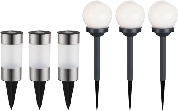 6er Set LED Solar Steckleuchten aus Edelstahl und Kunststoff