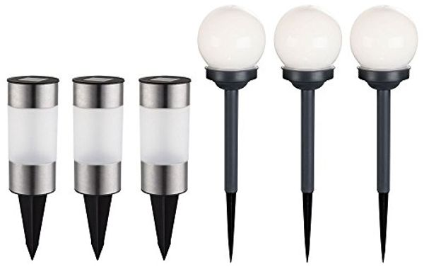 6er Set LED Solar Steckleuchten aus Edelstahl und Kunststoff