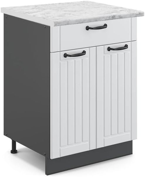 Vicco Küchenunterschrank Fame-Line, Weiß Landhaus/Anthrazit, 60 cm mit Schublade, AP Marmor