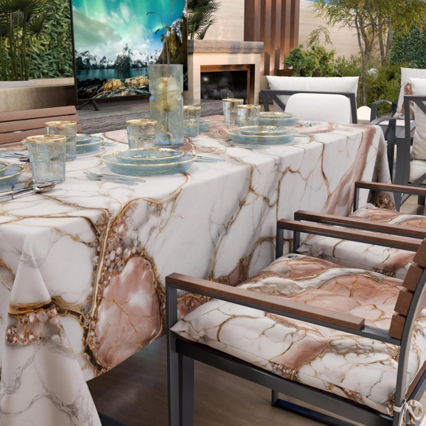 PETTI Artigiani Italiani - Fleckabweisende Tischdecke, rechteckig, für Küche, elegant, Marmoreffekt, Rosa, X12 Plätze (140x240 cm), 100% Made in Italy Bild 4