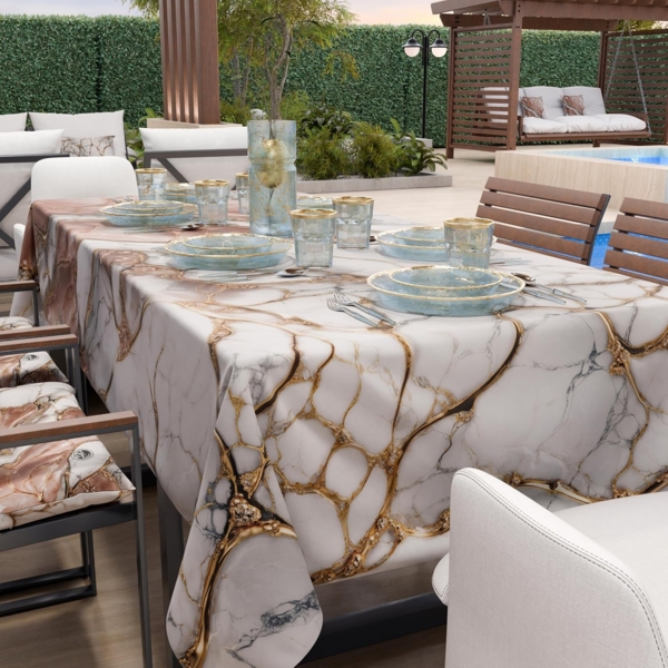PETTI Artigiani Italiani - Fleckabweisende Tischdecke, rechteckig, für Küche, elegant, Marmoreffekt, Rosa, X12 Plätze (140x240 cm), 100% Made in Italy Bild 2