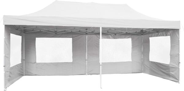 Falt-Pavillon Partyzelt mit Seitenteilen solide Ausführung für Garten Terrasse Feier Markt als Unterstand Plane wasserdichtes Dach 270 m² 3 x 6 m weiss Polyester Faltpavillon