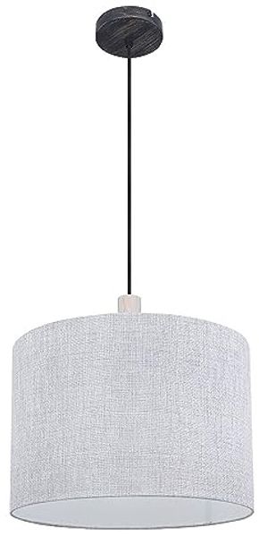 Hängeleuchte, Textil grau, Holz, schwarz, D 40 cm