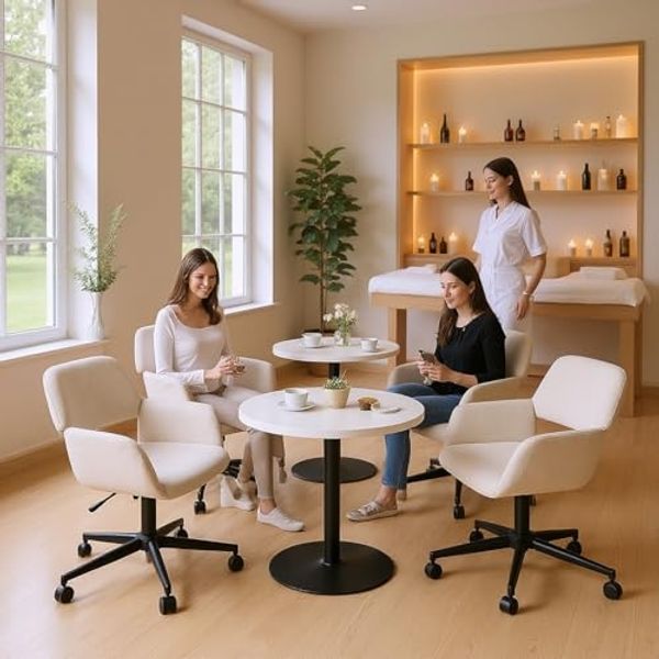 FurnitureR Beige Drehbarer Hocker, Moderne Ergonomie, Chenille-Polsterung, Höhenverstellbar, Platzsparende Möbel, Komfortabler Sitz, Home & Office