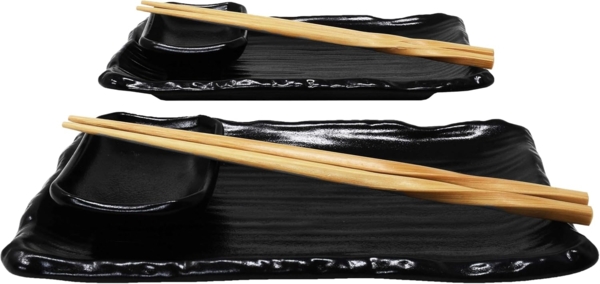 MystiCalls Sushiteller Sushi Geschirr Set für 2 Personen schwarz Sushi Platte Sushiplatte, (8 St), Spülmaschinenfest