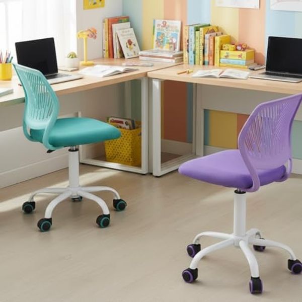 FurnitureR Schreibtischstuhl, Bürostuhl, ergonomisch, ohne Armlehne, höhenverstellbar, Drehstuhl, Violett + Aqua, 40 x 38,5 x 87 cm, 2 Stück