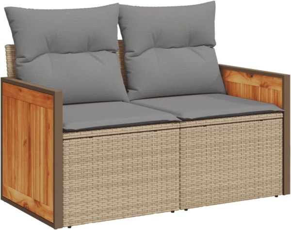 vidaXL 8-tlg. Garten-Sofagarnitur mit Kissen Beige Poly Rattan 3260232 Bild 6
