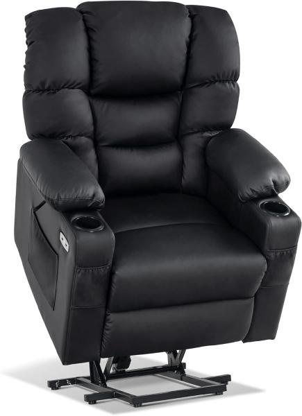 MCombo Relaxsessel mit elektrischer Aufstehhilfe 7190BK, Echtleder, Schwarz, 100 x 86 x 112 cm