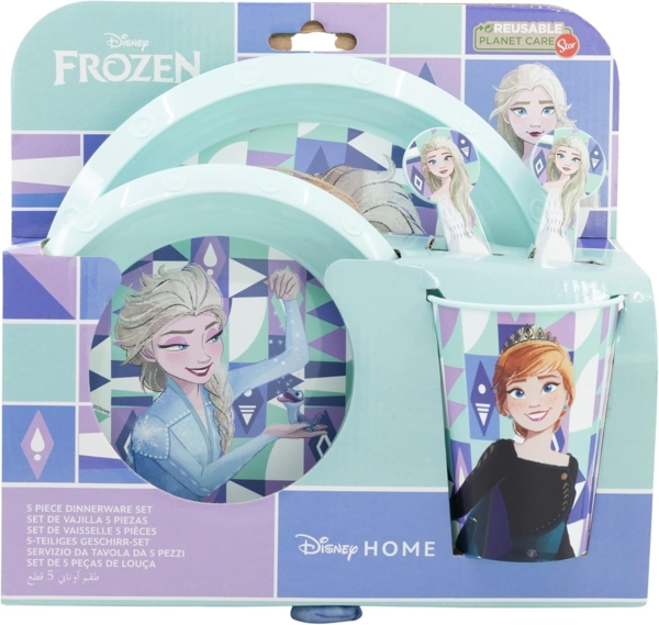 Kunststoff Kindergeschirr Set (5 tlg.) Schüssel, Teller, Becher & Besteck Disney Frozen Bild 2