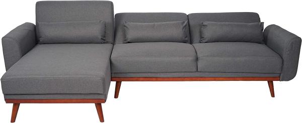 Sofa HWC-J20, Couch Ecksofa, L-Form 3-Sitzer Liegefläche Schlaffunktion Stoff/Textil 280cm ~ anthrazit-grau