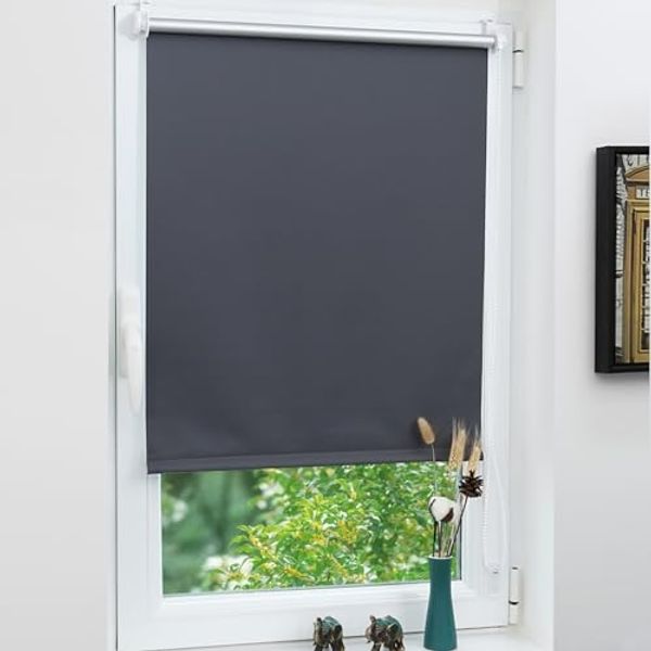 Grandekor Verdunklungsrollo ohne Bohren Dunkelgrau 60x170 cm(Stoffbreite 56cm) Rollos für Fenster ohne Bohren & mit Bohren,Verdunkelungsrollo Thermorollo Klemmrollo Fensterrollo verdunkelung