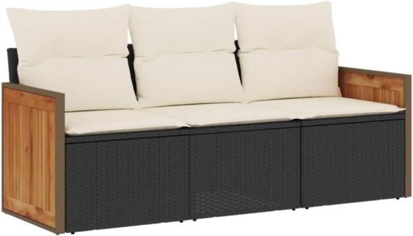 vidaXL 3-tlg. Garten-Sofagarnitur mit Kissen Schwarz Poly Rattan 3259837