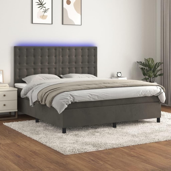 vidaXL Boxspringbett mit Matratze & LED Dunkelgrau 180x200 cm Samt 3136378