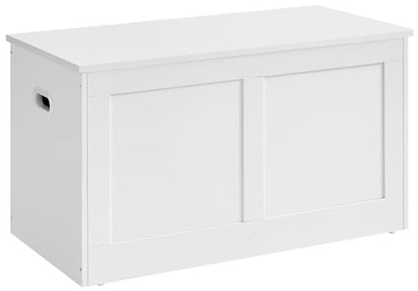 VASAGLE Storage Chest, Storage Bench, Blanket Box with 2 Safety Hinges, Shoe Storage Bench, Barn Style, 40 x 80 x 46.5 cm, for Hallway, Bedroom, Living Room, Matte White LSB064W01
