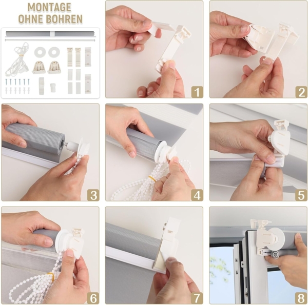 Deswell Doppelrollo Klemmfix ohne Bohren Marmor-Grau B60 x H130 cm (Stoffbreite 56cm) Rollos für Fenster ohne Bohren für Fenster mit Lichtdurchlässig & Verdunkelnd/Höhe Stufenlos Verstellbar Bild 5