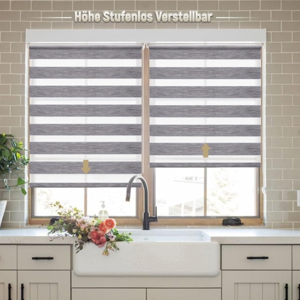 Deswell Doppelrollo Klemmfix ohne Bohren Marmor-Grau B60 x H130 cm (Stoffbreite 56cm) Rollos für Fenster ohne Bohren für Fenster mit Lichtdurchlässig & Verdunkelnd/Höhe Stufenlos Verstellbar Bild 2