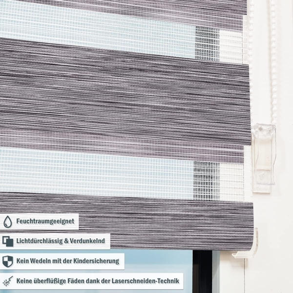 Deswell Doppelrollo Klemmfix ohne Bohren Marmor-Grau B60 x H130 cm (Stoffbreite 56cm) Rollos für Fenster ohne Bohren für Fenster mit Lichtdurchlässig & Verdunkelnd/Höhe Stufenlos Verstellbar Bild 3