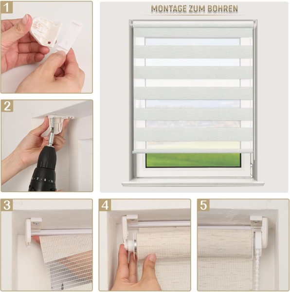 Deswell Doppelrollo Klemmfix ohne Bohren Marmor-Grau B60 x H130 cm (Stoffbreite 56cm) Rollos für Fenster ohne Bohren für Fenster mit Lichtdurchlässig & Verdunkelnd/Höhe Stufenlos Verstellbar Bild 6