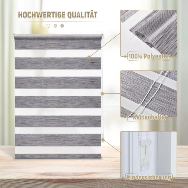 Deswell Doppelrollo Klemmfix ohne Bohren Marmor-Grau B60 x H130 cm (Stoffbreite 56cm) Rollos für Fenster ohne Bohren für Fenster mit Lichtdurchlässig & Verdunkelnd/Höhe Stufenlos Verstellbar Bild 7