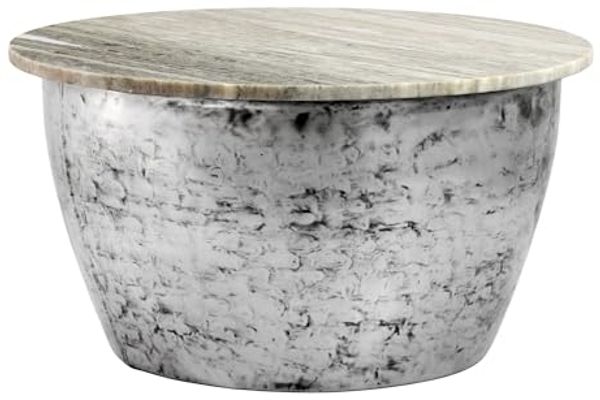 Couchtisch Metall mit weißer Marmor Tischplatte 60cm rund - Design Wohnzimmertisch Runder Loungetisch - Massiver Sofatisch - Extravaganter Beistelltisch Handmade