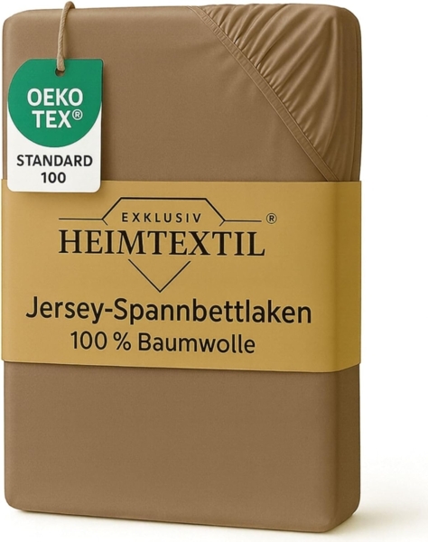 EXKLUSIV HEIMTEXTIL Marke Jersey Spannbettlaken 120 x 200 cm Nougat 100% Baumwolle Öko - Tex Zertifiziert Bed-Sheet Bettlaken Spannbetttuch Topper Leinentuch