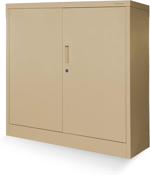 Jan Nowak Kleiner Aktenschrank C001B Büroschrank Metallschrank Aufbewahrungsschrank 2 Verstellbare Fachböden Pulverbeschichtet Abschließbar 92,5 x 90 x 40 cm (Beige)