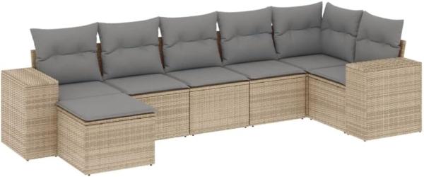 vidaXL 7-tlg. Garten-Sofagarnitur mit Kissen Beige Poly Rattan 3255216