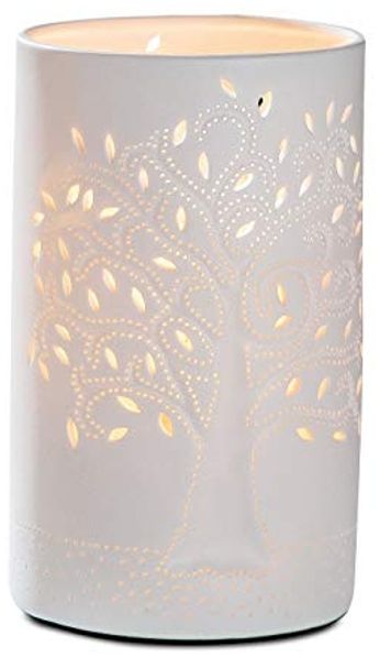 GILDE Tischleuchte Porzellan Lampe Zyl. Lebensbaum weiß 20cm 34919