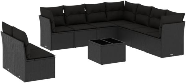 vidaXL 10-tlg. Garten-Sofagarnitur mit Kissen Schwarz Poly Rattan 3249684