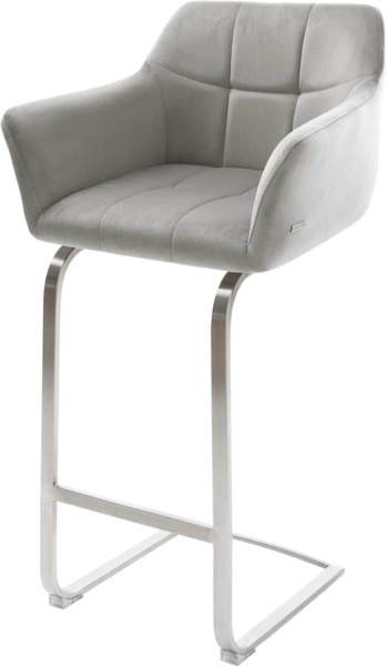 Barstuhl Yulo-Flex Samt Grau Freischwinger flach Edelstahl