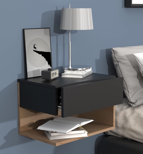 VCM Nachttisch Usal 918312 Schwarz / Honig-Eiche H. 30 x B. 45 x T. 32 cm Bild 2