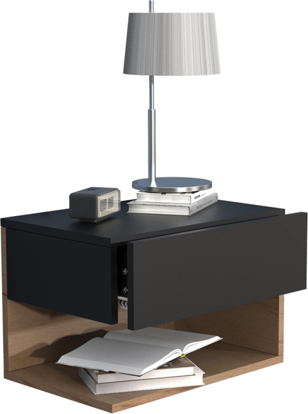 VCM Nachttisch Usal 918312 Schwarz / Honig-Eiche H. 30 x B. 45 x T. 32 cm Bild 1