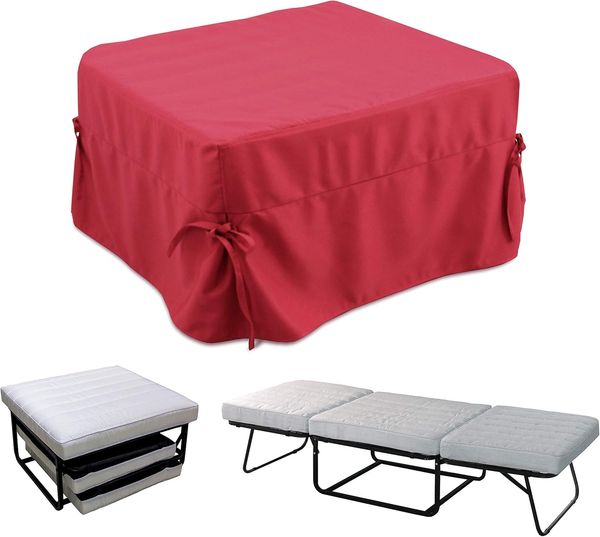Dmora In ein Bett umwandelbarer Pouf, aus gepolstertem Stoff, inklusive Netz und Matratze, cm 75x75h42 cm, Farbe Rot